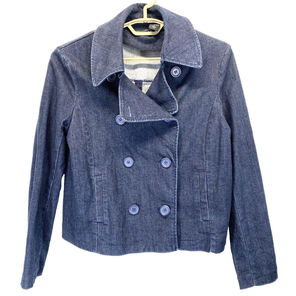 New York And Company Women's Size L Denim Double Breasted Jacket RN23243